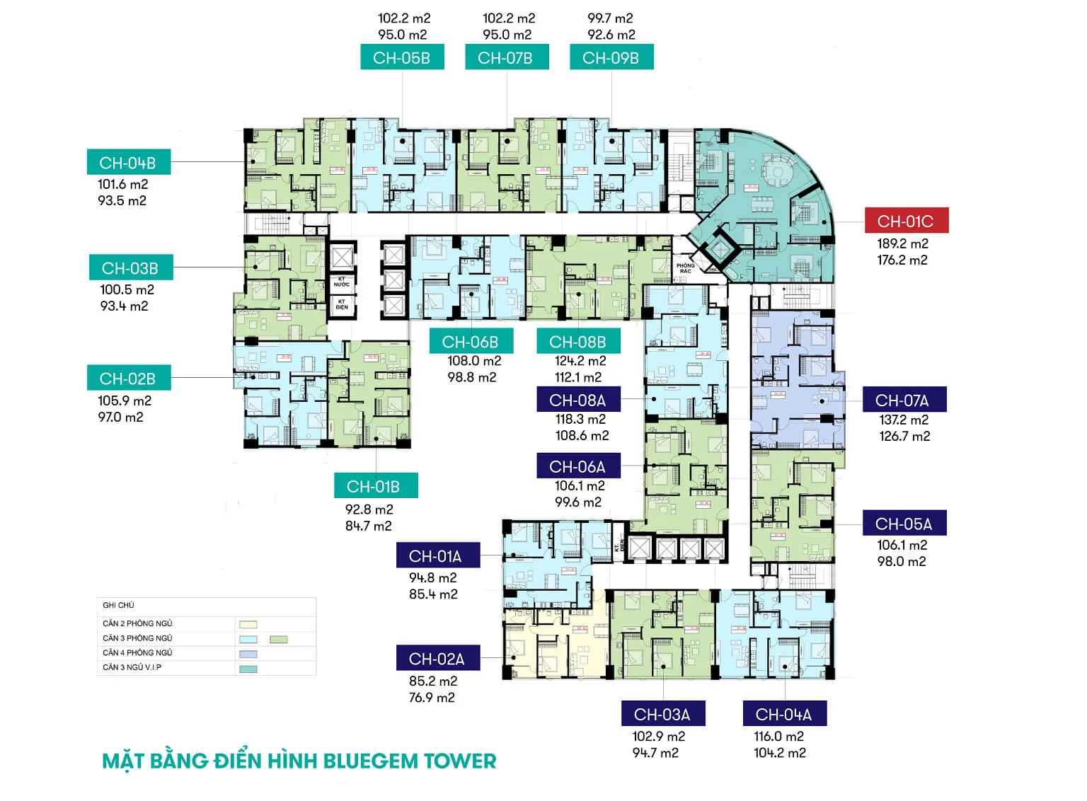 Mặt bằng mẫu dự án Bluegem Tower